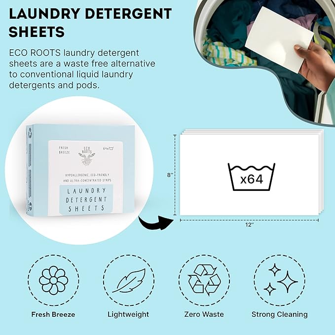 Eco Roots Laundry Detergent Sheets – 64 Loads Eco-Friendly Fresh Breeze Laundry - Image 2