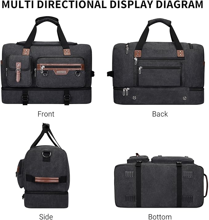 WITZMAN Canvas Weekender Bag Mens Overnight Bag - Image 8