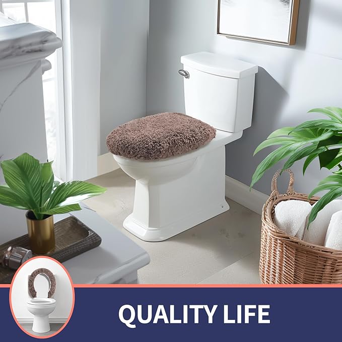 Microfiber Elongated Toilet Seat Cover 19.5"x 15" Machine Washable Solid Toilet - Image 7