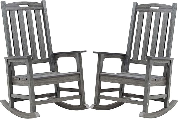 Psilvam Outdoor Rocking Chair Set of 2, Poly Lumber Oversized Rocking Chair by PsilvamGardenFurniture