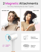 Hair Dryer, High-Speed Ionic Low Noise Blow Dryer with Brushless Motor for Fast Drying, Thermo-Control Quiet Compact Hair Blow Dryer with Magnetic Diffuser for Curly Hair for Home Travel Salon