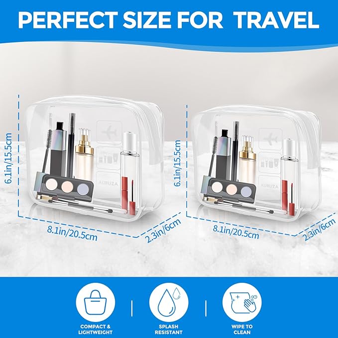 AURUZA 2 Pack Travel Toiletry Bag, TSA Approved Cosmetic Bag - Image 2