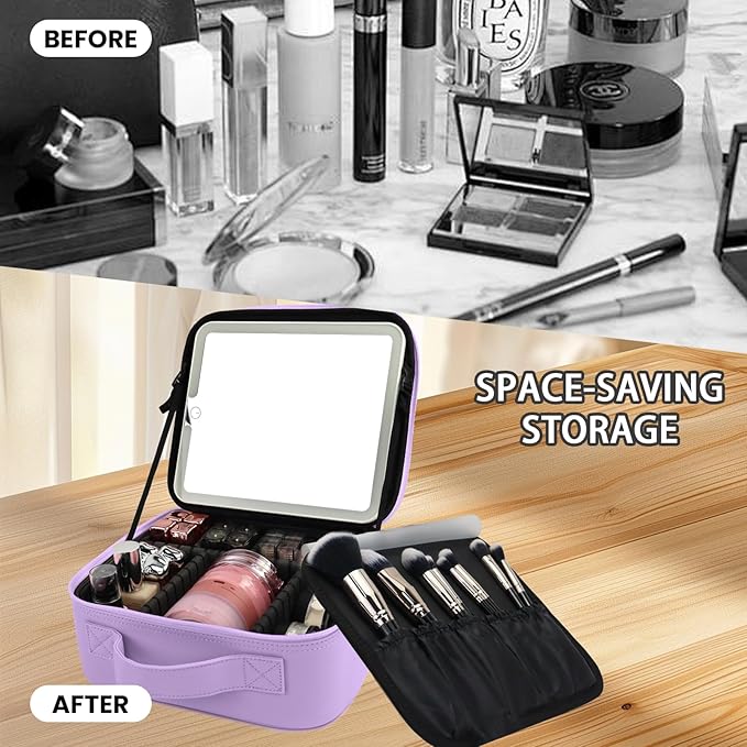 Travel Makeup Bag with LED Mirror and Light Travel Makeup Case Cosmetic - Image 6