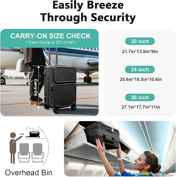 Hard Shell Luggage 20 Inch Travel Luggage, ABS Aluminum Frame, Lightweight - Image 5