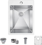 15x20 inch Drop in Bar Sink, 15 inch Small Kitchen Sink 18 Gauge Single Bowl by Winnpex