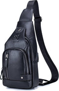 BULLCAPTAIN Leather Sling Bag Mens Chest Bag Casual Shoulder Crossbody Bags by BULLCAPTAIN