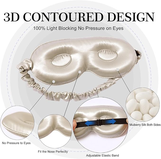 ZIMASILK Adjustable 22 Momme 100% Pure Mulberry Silk Sleep Mask, 3D Contoured - Image 2