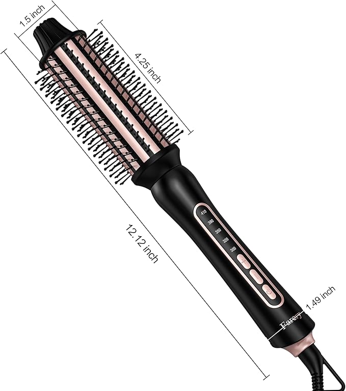 Farery Thermal Brush 5 Adjustable Temps, 1.5 Inch Hot Curling Brush for Big Bouncy Curls, Non-Blowing Heated Round Brush, Ceramic Curling Wand for Medium & Long Hair, Dual Voltage for Travel
