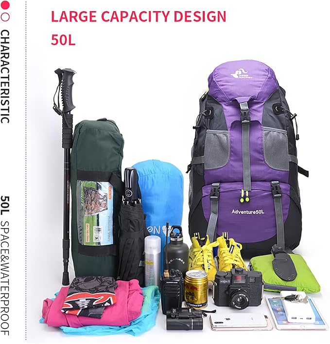 Bseash 50L Hiking Backpack, Water Resistant Lightweight Outdoor Sport Daypack - Image 9