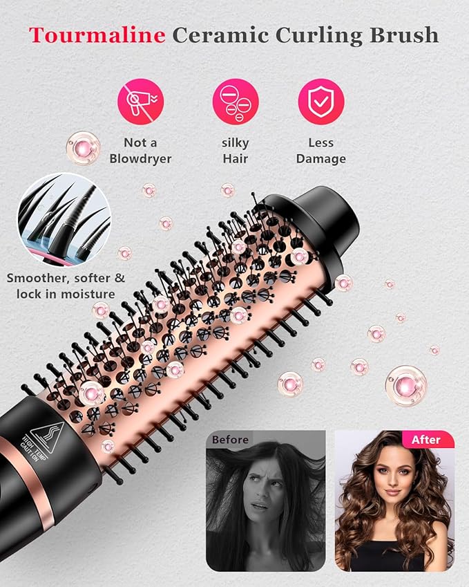 5 in 1 Curling Iron & Thermal Brush Set with 4 Interchangeable Ceramic Barrels (0.35”-1.25”) Fast Heat Dual Voltage Travel Hair Tools Birthday Gift for Women - Hair Curler Wand Kit for Curls & Blowout
