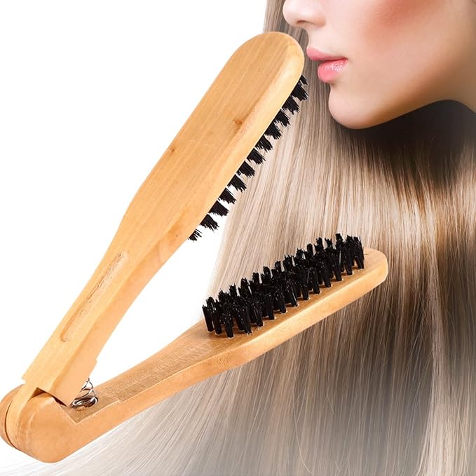 Professional V Shaped Hair Straightener Clamp Brush,Styling Tools Boar Bristle Double Sided Brush Comb Clamp, Styling Comb Hairdressing Tool