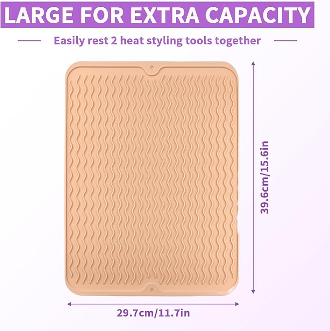 Oversize Silicone Heat Resistant Mat, Heat Mat with for Curling Iron, Travel Cover Cushion for Curling Irons, Hair Bands and Styling Tools(15.7" X 11.8") (Pink)