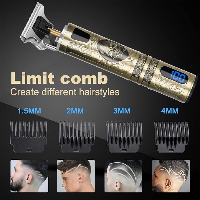 Professional Hair Trimmer for Men, Beard Trimmer Hair Clippers for Men, Cordless Rechargeable Hair Trimmer Metal Body Cutting Grooming Kit,Beard Shaver Barbershop (Bronze with LCD)