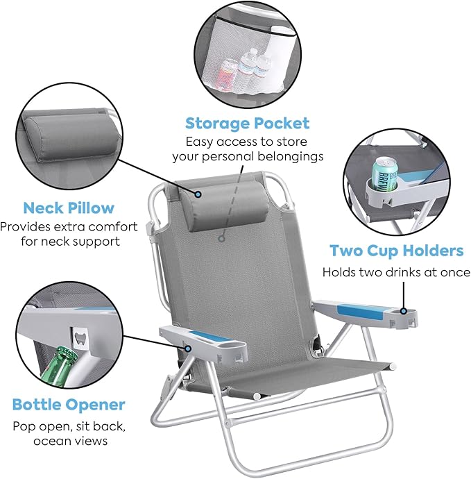 ICECO Backpacking Beach Chairs for Adults, 5 Positions Reclining Chair - Image 6