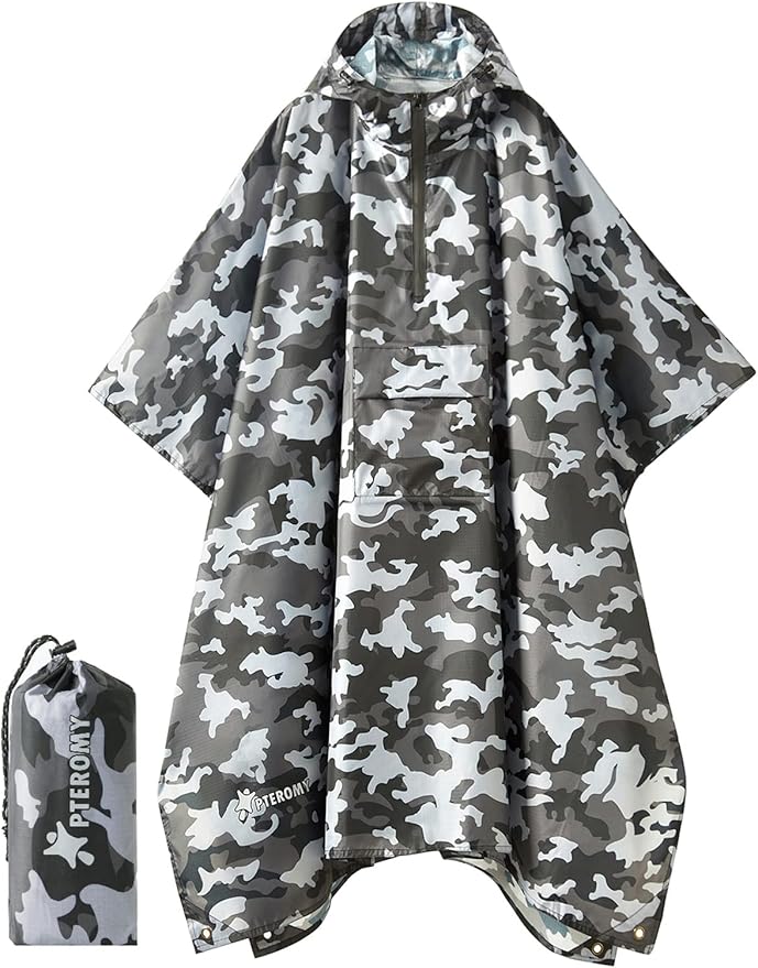 PTEROMY Hooded Rain Poncho for Adult by PTEROMY