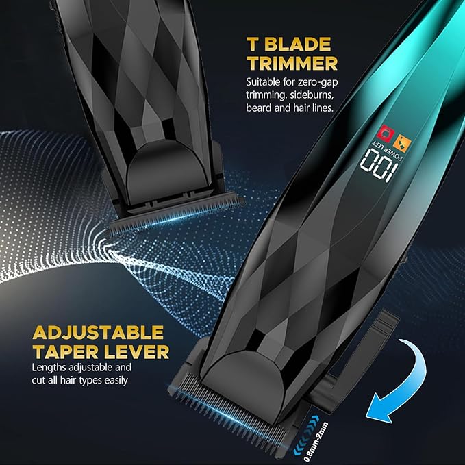 2-in-1 Professional Hair Clippers Set,Cordless Hair Clippers and T-Blade Trimmer Kit for Men,LCD Display,USB Rechargeable,Adjustable Guards,Waterproof,Beard & Body Grooming Kit (Green)