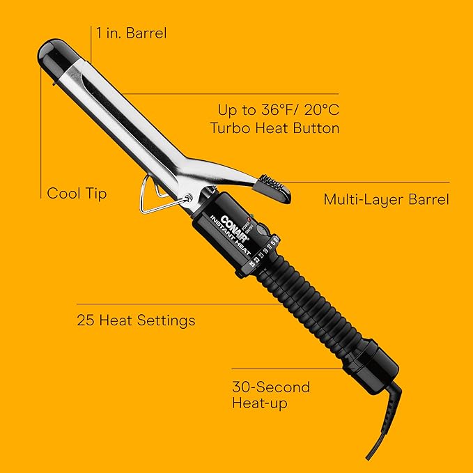 Conair Instant Heat 1-Inch Curling Iron, 1-Inch Barrel Produces Classic Curls, Hair Curler for Short, Medium, and Long Hair, 25 Heat Setting Hair Curling Iron, Black