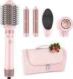 MESCOMB Dual Voltage Hot Air Styler Wrap - 5 in 1 Hair Dryer Brush with Fast Drying Blow Dryer, Styling, Straightening & Volumizing with Travel Bag (100V–240V) -Pink