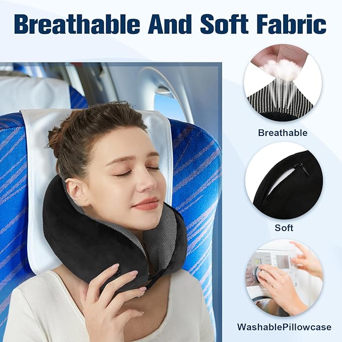 Neck Pillow for Traveling, Travel Pillows for Airplanes, 100% Pure Memory Foam - Image 6