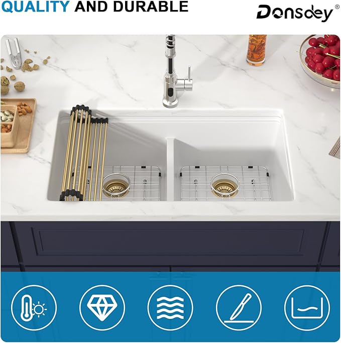 33 Inch Classic White Undermount Granite Composite Kitchen Sink Under Counter - Image 8