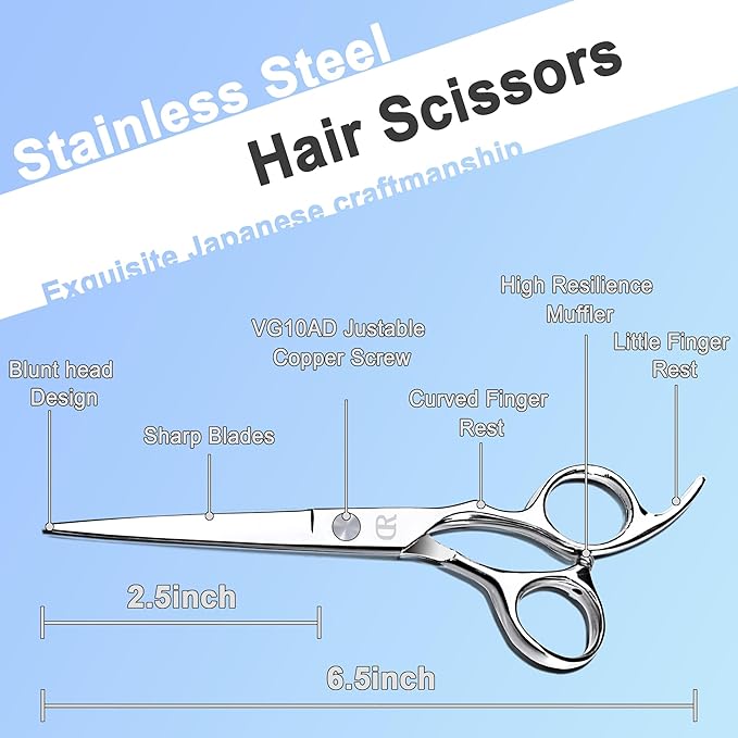 Professional Hair Cutting Shears,6 Inch Barber hair Cutting Scissors Sharp Blades Hairdresser Haircut For Women/Men/kids 420c Stainless Steel (Silver)