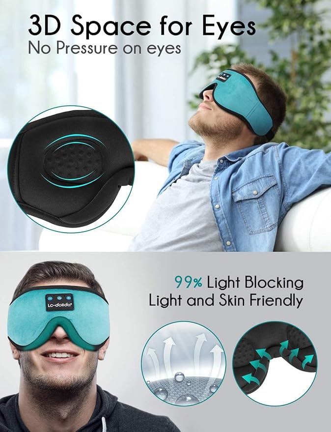 LC-dolida Sleep Headphones, Sleep Mask Bluetooth Wireless Music Eye Mask - Image 2