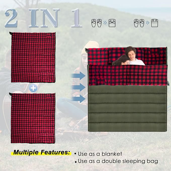 0 Degree Sleeping Bag Cotton Flannel Winter Cold Weather - Image 5