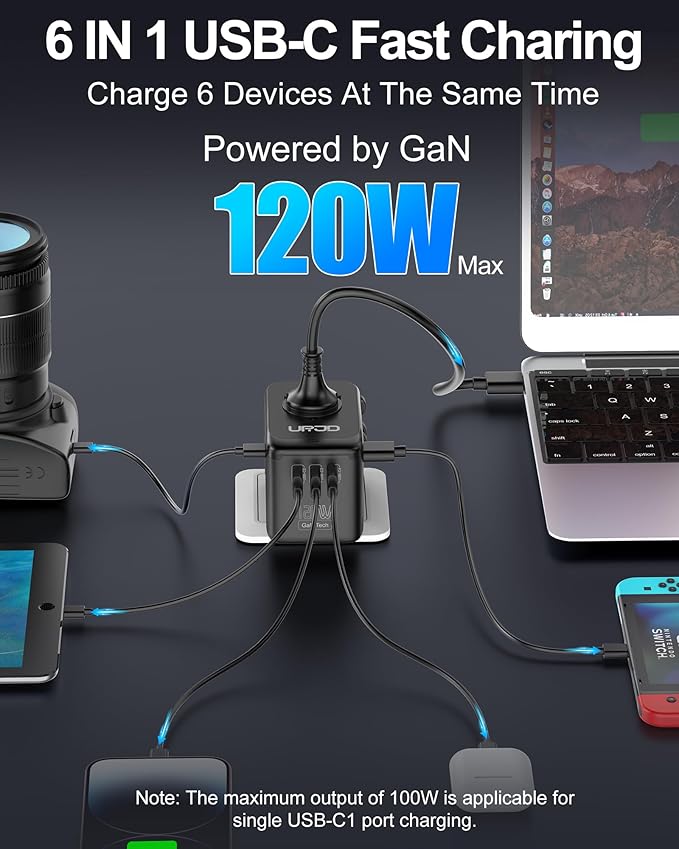 Universal Travel Adapter, 120W GaN International Power Plug Adapter, 5 USB - Image 3