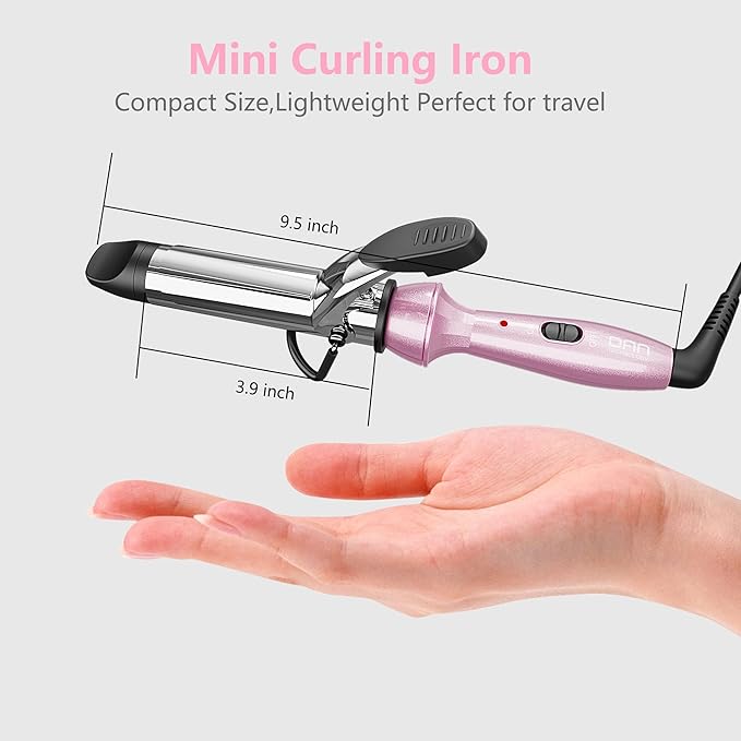 DAN Technology Mini Curling Iron,Travel Size Curling Iron,Dual Voltage CurlingIron up to 450°F for Short Hair,Nano - Titanium Barrels & 30s PTC Fast Heating