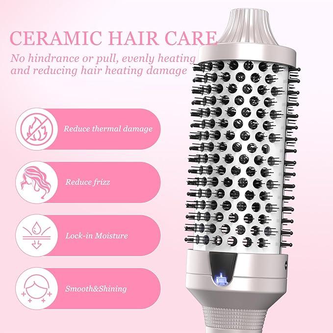 K&K Thermal Brush Heated Round Brush - Blowout Look Volumizer with 1.7 inch Heated Round for Hair Styler Tool Hair Straightener and Curler 2 in 1 Dual Voltage Temperture Contronal (Silver, 1.7 Inch)