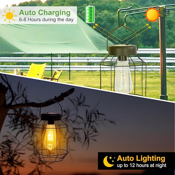 Solar Lights Outdoor Waterproof, Solar Lantern 2 Pack, Metal Hanging Outdoor - Image 3
