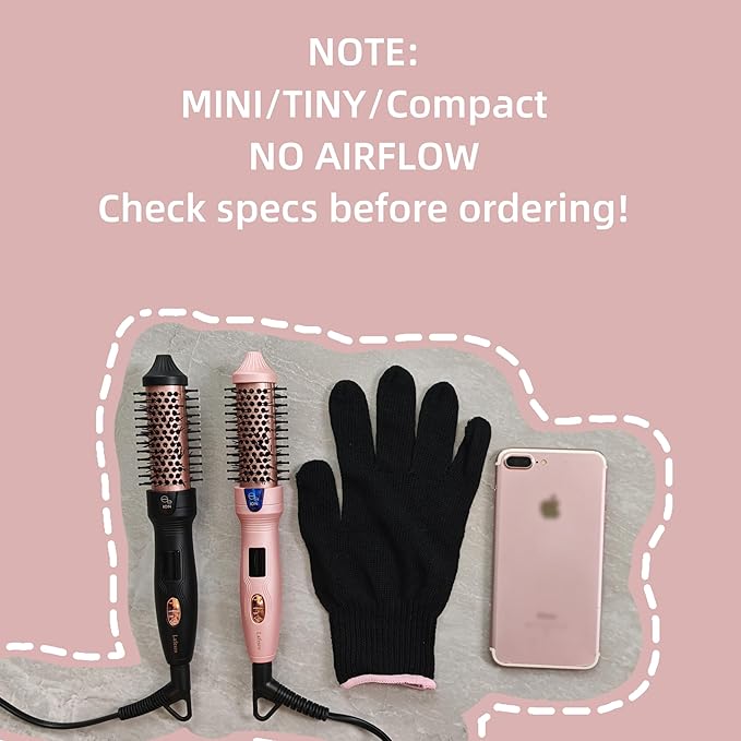 Thermal Brush, MINI & Tiny 1 Inch Ionic Curling Brush for Shiny Hair, Tourmaline Ceramic Ionic Curling Iron Brush for Short to Medium Hair, Adjustable Temperature, Dual Voltage, Compact-Size