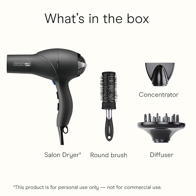 Infiniti PRO CONAIR Hair Dryer with Diffuser, Professional AC Motor, Tourmaline Ceramic Technology Blow Dryer, Includes Concentrator and Blowout Brush, Amazon Exclusive, Gray