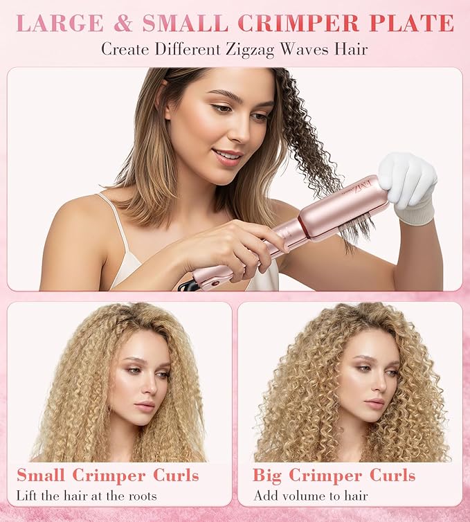 FMZ Flat Iron Hair Straightener Crimper Curler, Professional 4 in 1 Pink Hair Styling Irons for Straightening, Crimping, Curling, Fast Heating, Dual Voltage, Mini and Portable for Women Travel Home