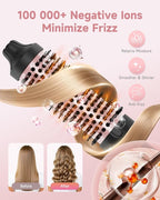 Thermal Brush, FLYZEMAA 1.5 Inch Curling Iron for Long Dry Hair, Heated Round Brush Straightener with 3 Temp Settings, 30s Fast Heat for Curling & Volumizing, Anti-Scald Nylon Bristles(Black)