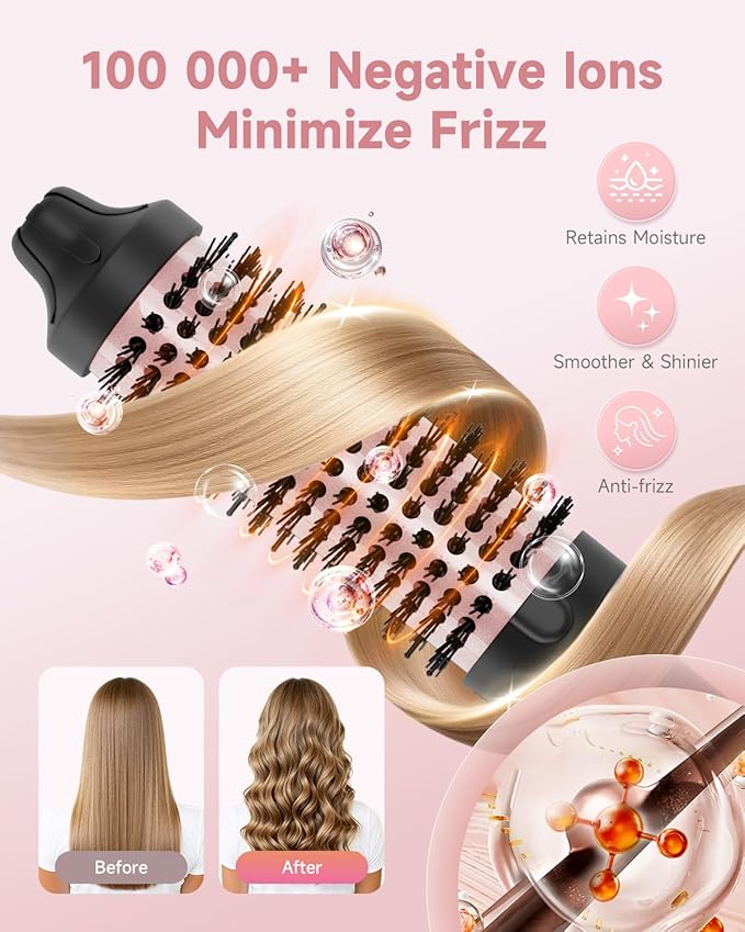 Thermal Brush, FLYZEMAA 1.5 Inch Curling Iron for Long Dry Hair, Heated Round Brush Straightener with 3 Temp Settings, 30s Fast Heat for Curling & Volumizing, Anti-Scald Nylon Bristles(Black)