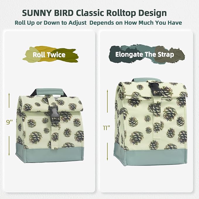 SUNNY BIRD Insulated Lunch Bag Rolltop Lunch Cooler Cute Lunch Box - Image 3