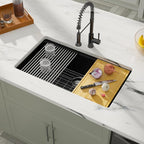 Dcolora 33 inches Granite Composite Kitchen Sink Workstation Black Undermount - Image 2