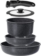 GiPP Ceramic Pots and Pans Set Non Stick, Nonstick Detachable Handle Cookware by GiPP