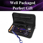 Purple Dragon 5.5 inch Hair Cutting Scissors Set with Razor, Leather Scissors Case, Barber Hair Cutting Shears Hair Thinning/Texturizing Shears for Professional Hairdresser or Home Use (Purple)