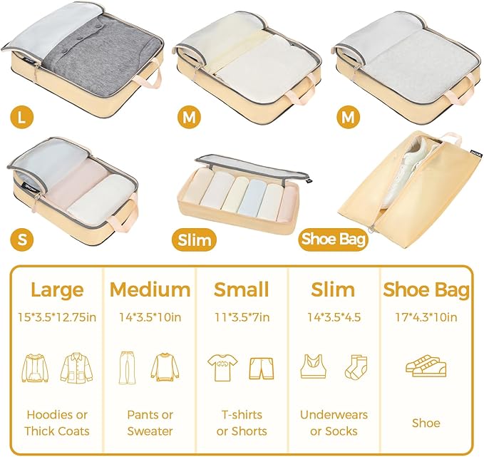 BAGAIL 6 Set Ultralight Compression Packing Cubes Packing Organizer - Image 2