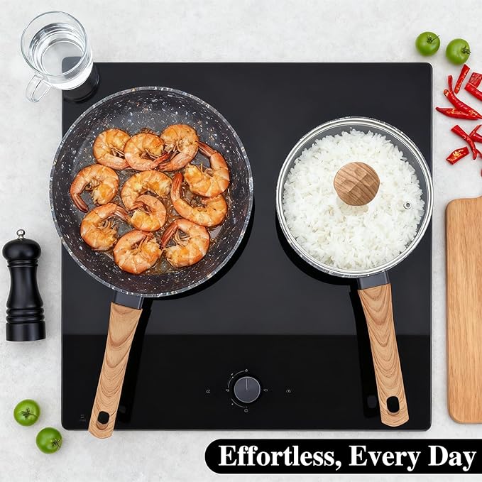 Nonstick Cookware Set, 2-Piece Non-Toxic Coated 8.5 Inch Frying Pan & Saucepan - Image 5