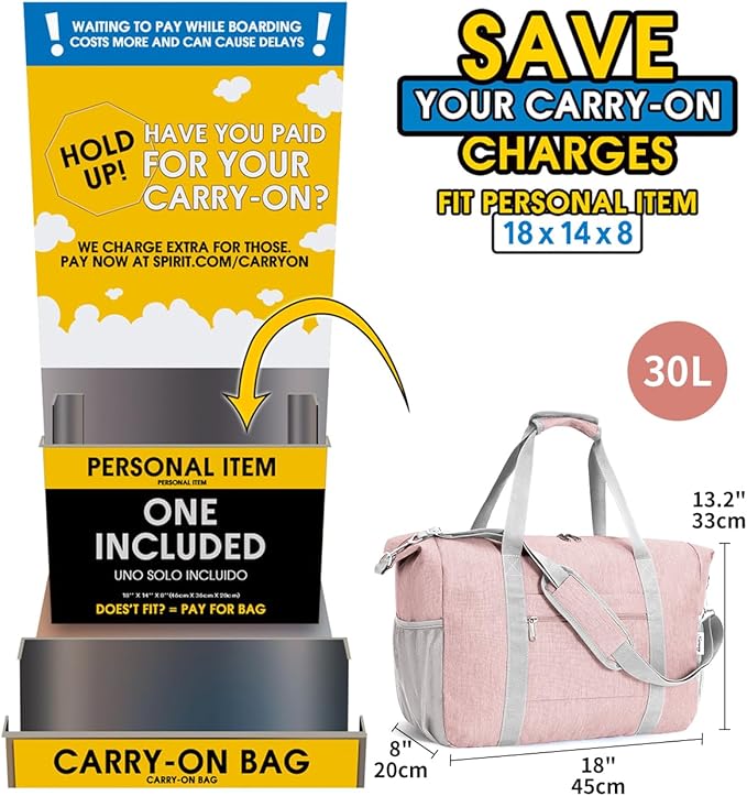 Narwey 18x14x8 Inches Travel Bag Spirit Airlines Frontier Personal Item Bag - Image 2