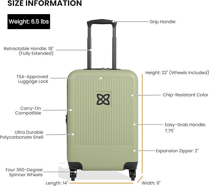 Sherpani Meridian, 22 Inch Carry On Luggage Airline Approved, Rolling Hardside - Image 3