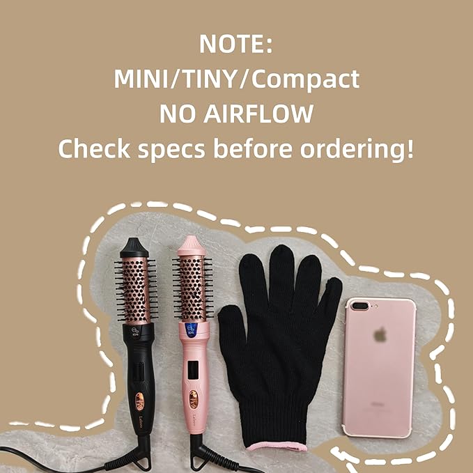 Thermal Brush, MINI & Tiny 1 Inch Ionic Heated Round Brush for Smooth Style, Tourmaline Ceramic Cepillo para Pelo for Short to Medium Hair, Adjustable Temperature, Dual Voltage, Compact-Size