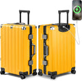 Krute Checked Aluminum Frame Suitcase 24 Inch Zipperless Luggages Hardside PC by Krute
