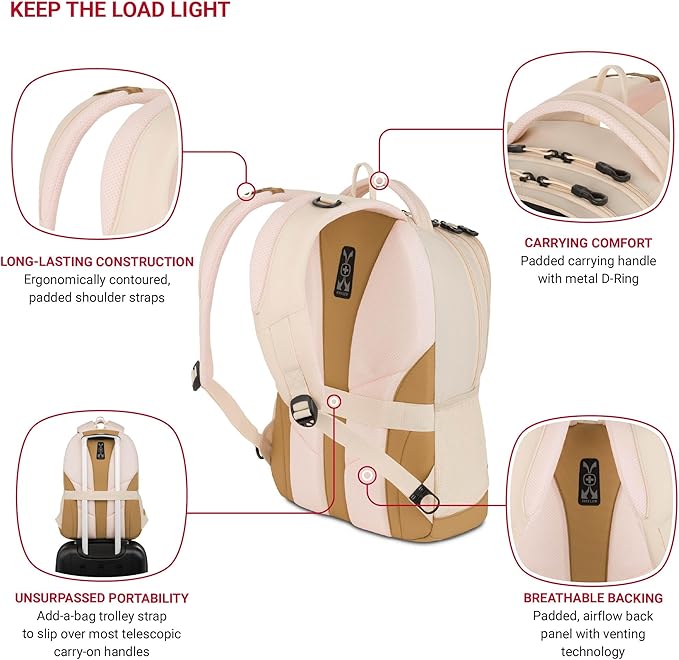 SwissGear Cecil 5505 Laptop Backpack, Cream/Warm Sand - Image 4