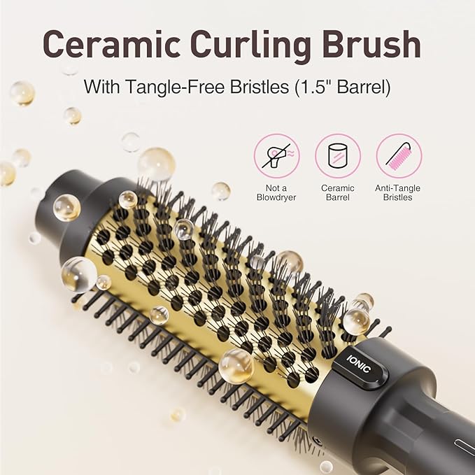 Thermal Brush 1.5", Hair Curling Brush, 30s Fast Heated Round Brushes for Blowout Look, Negative Ion Tech, 2 Temp Settings, Less Damage, Universal Voltage for Travel, Easy to Use for Women, Gold