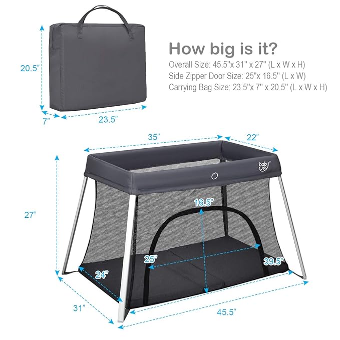 BABY JOY Baby Foldable Travel Crib, 2 in 1 Portable Playpen - Image 7