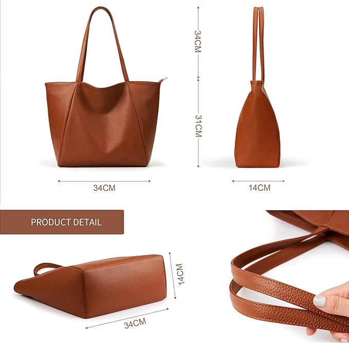 KALIDI Large Tote Bag Vegan Leather Casual Zipper Work Bag Weekender Hobo - Image 6